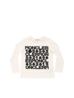 T-shirt color panna con stampa Moncler nera