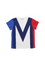 T-shirt blu rossa e avorio con patch logo