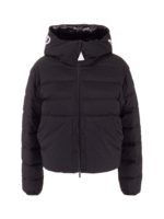 Piumino nero con cappuccio logo