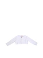Cardigan crop bianco con bottone gioiello