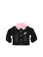 Giubbino nero con eco-pelliccia rosa