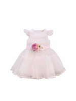 Abito rosa cipria con cintura floreale