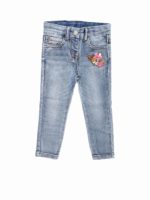 Jeans denim azzurro con ricamo cerbiatto