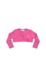 Cardigan crop rosa con logo M in strass