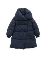 Piumino blu con scollo a scialle