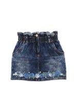 Gonna in denim blu con ricamo Rose