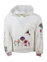 Felpa con cappuccio ricamo floreale bianca
