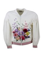 Felpa con zip ricamo floreale bianca