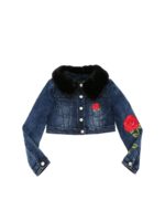 Giubbino crop blu con eco-pelliccia