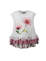 T-shirt con stampa e balze bianca