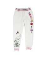 Pantaloni della tuta ricamo floreale bianchi