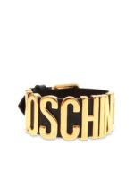 Bracciale nero con fibbia e logo dorati