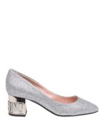 Decollete glitterate con tacco gioiello