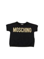 T-shirt girocollo con logo in paillettes dora