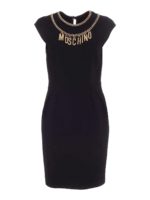 Abito nero smanicato con dettagli metallici