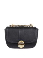 Borsa a spalla nera con fibbia logo