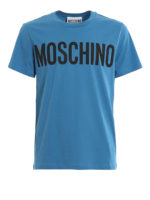 T-shirt blu in cotone con logo stampato