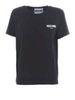 T-shirt nera in jersey con logo floccato