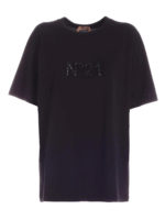 T-shirt nera con logo strass