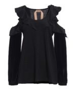 Top a spalla nuda tessuti multipli