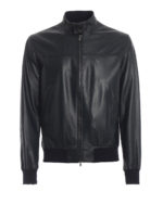 Bomber in pelle blu scura