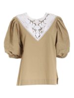 Blusa beige con rifinitura macrame