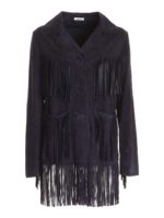 Giubbino in suede blu con frange