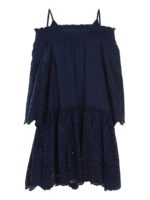 Abito spalle scoperte in sangallo blu