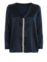 Blusa in seta blu a manica lunga
