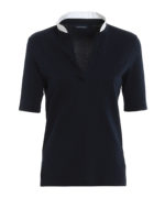 Polo in pique blu con colletto decorato