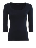 T-shirt blu a costine con scollo rotondo