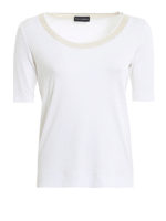 T-shirt a costine con scollo a contrasto