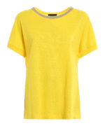 T-shirt in lino con scollo ricamato