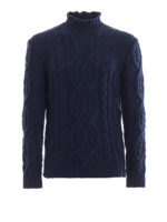 Pull in lana merino a trecce blu