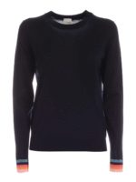 Pullover blu scuro con bordi multicolor