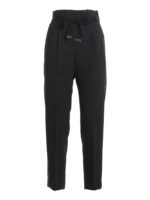 Pantaloni in lana con bande in raso