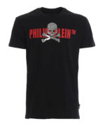 T-shirt con logo lettering e teschio