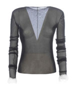 Blusa in microrete con ruches in pizzo