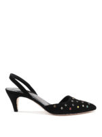 Slingback in camoscio con cristalli colorati