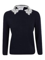 Pull in lana vergine con colletto ricamato