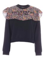 Felpa girocollo con ruches nera