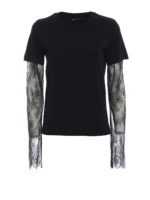 T-shirt nera con maniche in pizzo nere