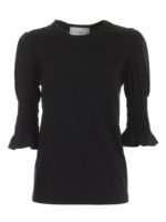 T-shirt nera con punto smock sulle maniche