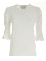 T-shirt bianca con punto smock sulle maniche