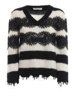 Pull a righe in lana e alpaca con pizzo