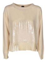 Maglione paillettes e frange Beige Pergamena