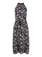 Vestito in motivo floreale con collo macrame