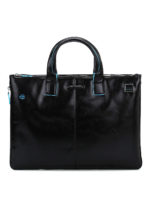 Borsa in pelle con piping azzurro