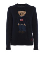 Maglione in cotone e lino con intarsio orso