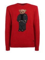 Pullover in lana con orsetto intarsiato